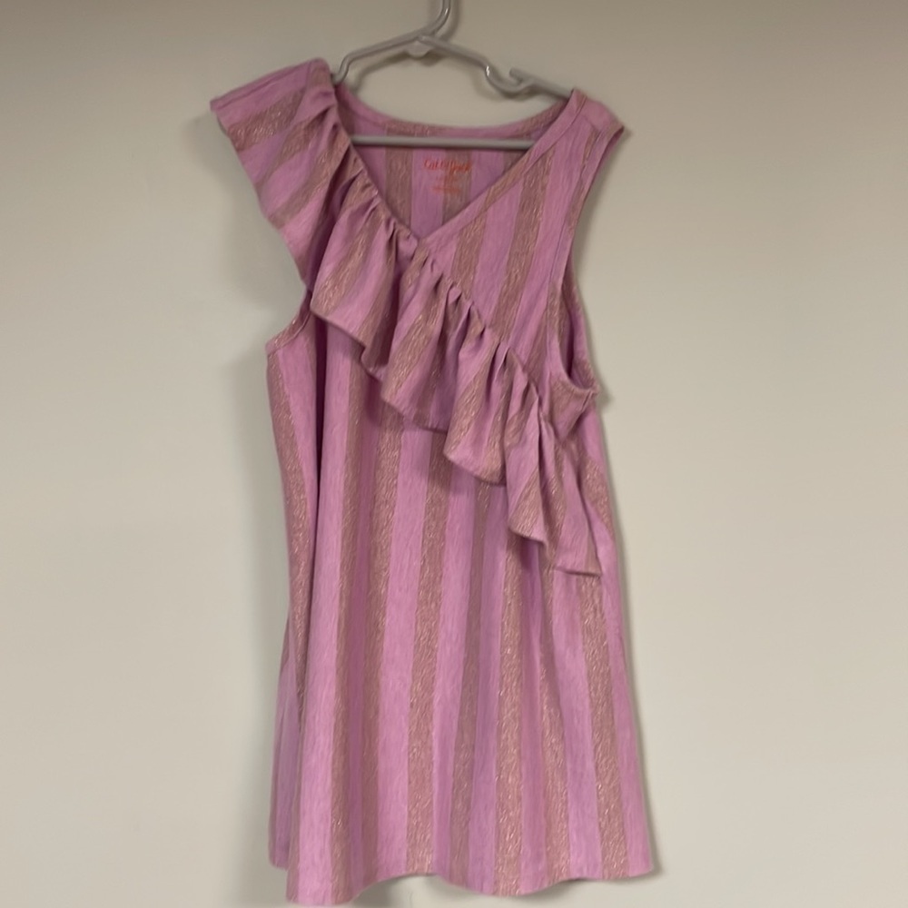 Cat & Jack Girls' ruffled blouse / top Large 10/12 lilac with gold stripes